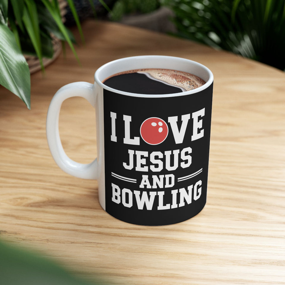 I Love Jesus And Bowling Ceramic Mug | Love Faith In Jesus Gifts (11oz)