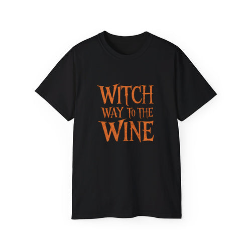 Witch Way To The Wine Halloween Costumes Shirt | Happy Halloween Gifts | Scary Halloween Merchandise | Spooky Halloween Unisex T-Shirt