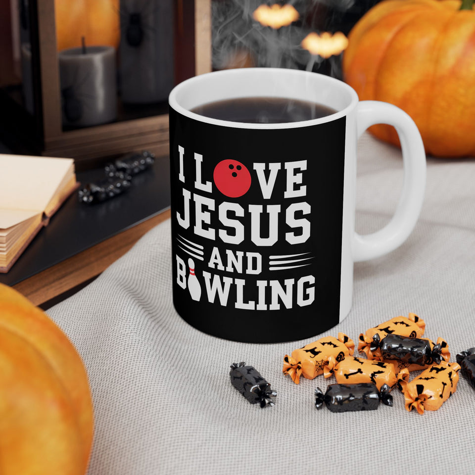 I Love Jesus And Bowling Ceramic Mug | Love Faith In Jesus Gifts (11oz)