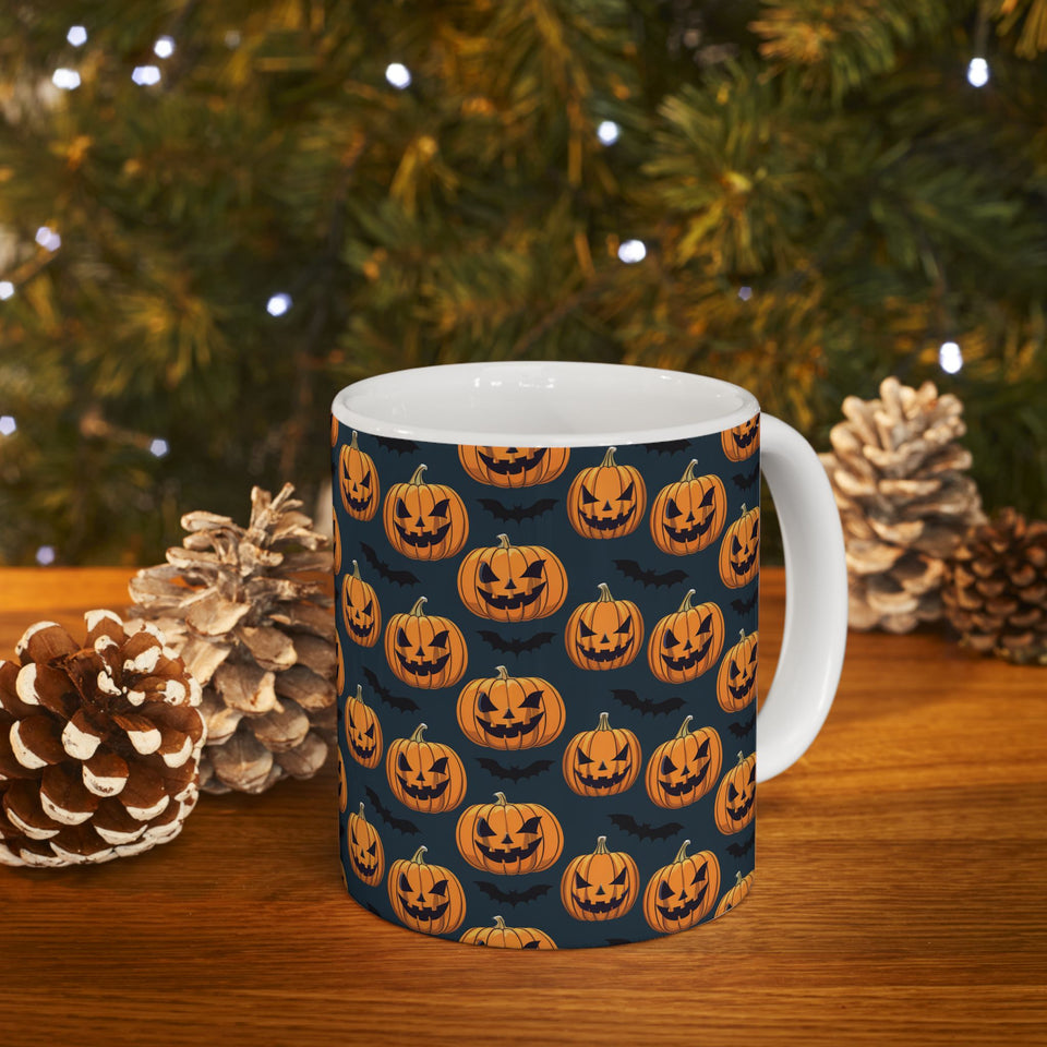 Spooky Halloween Pumpkin Bat Mug | Scary Halloween Gifts | Horror Coffee Mug 11oz