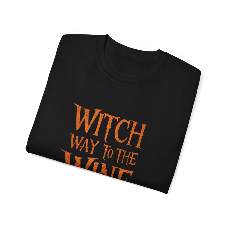 Witch Way To The Wine Halloween Costumes Shirt | Happy Halloween Gifts | Scary Halloween Merchandise | Spooky Halloween Unisex T-Shirt