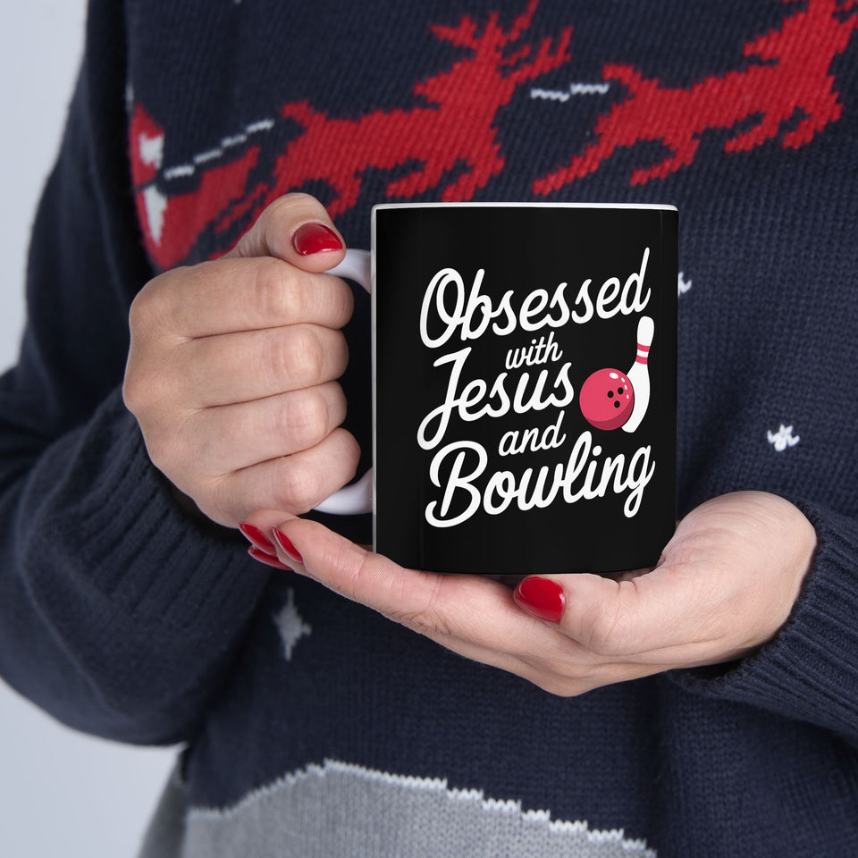 Obsessed With Jesus And Bowling Ceramic Mug | Love Faith In Jesus Gifts (11oz)