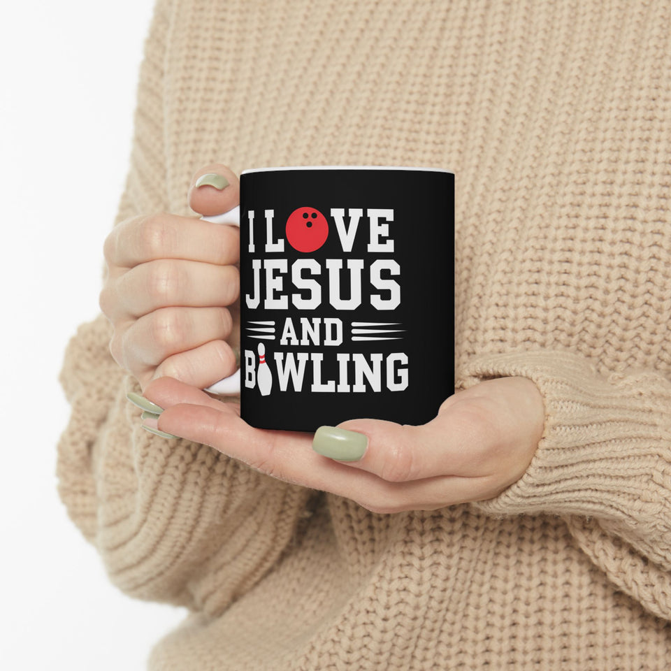 I Love Jesus And Bowling Ceramic Mug | Love Faith In Jesus Gifts (11oz)