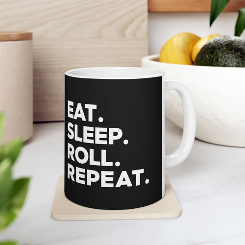 Brazilian Jiu Jitsu Eat Sleep Roll 2 BJJ Ceramic Mug | Brazilian Jiu Jitsu Gifts (11oz)