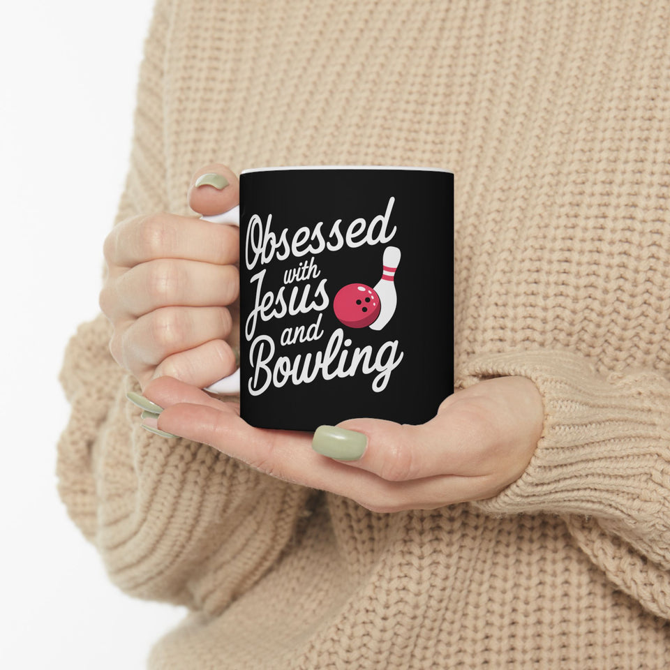 Obsessed With Jesus And Bowling Ceramic Mug | Love Faith In Jesus Gifts (11oz)