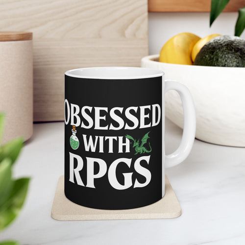 Obsessed With RPGs Ceramic Mug | Fantasy Role Playing Game Gifts (11oz)