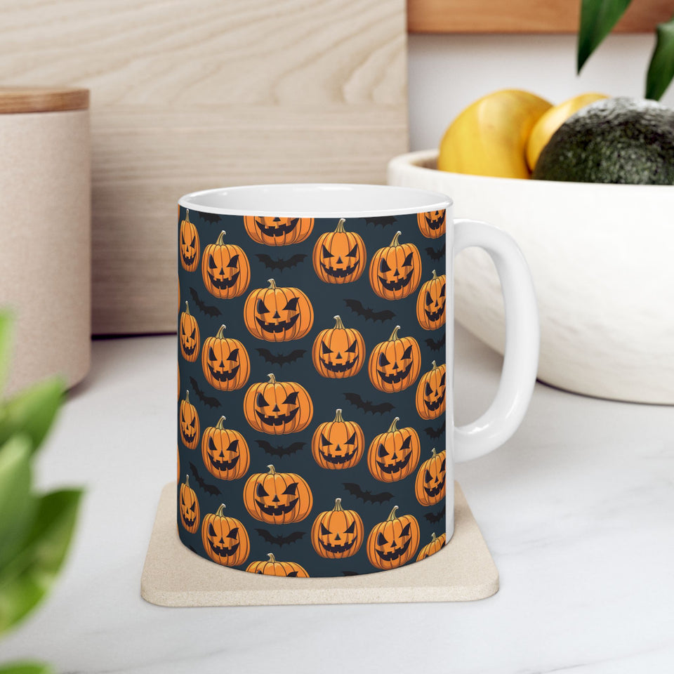 Spooky Halloween Pumpkin Bat Mug | Scary Halloween Gifts | Horror Coffee Mug 11oz