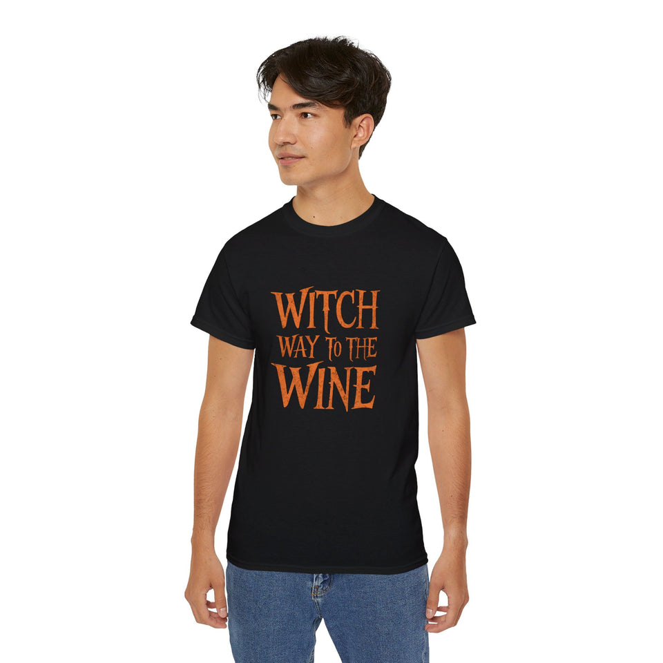 Witch Way To The Wine Halloween Costumes Shirt | Happy Halloween Gifts | Scary Halloween Merchandise | Spooky Halloween Unisex T-Shirt