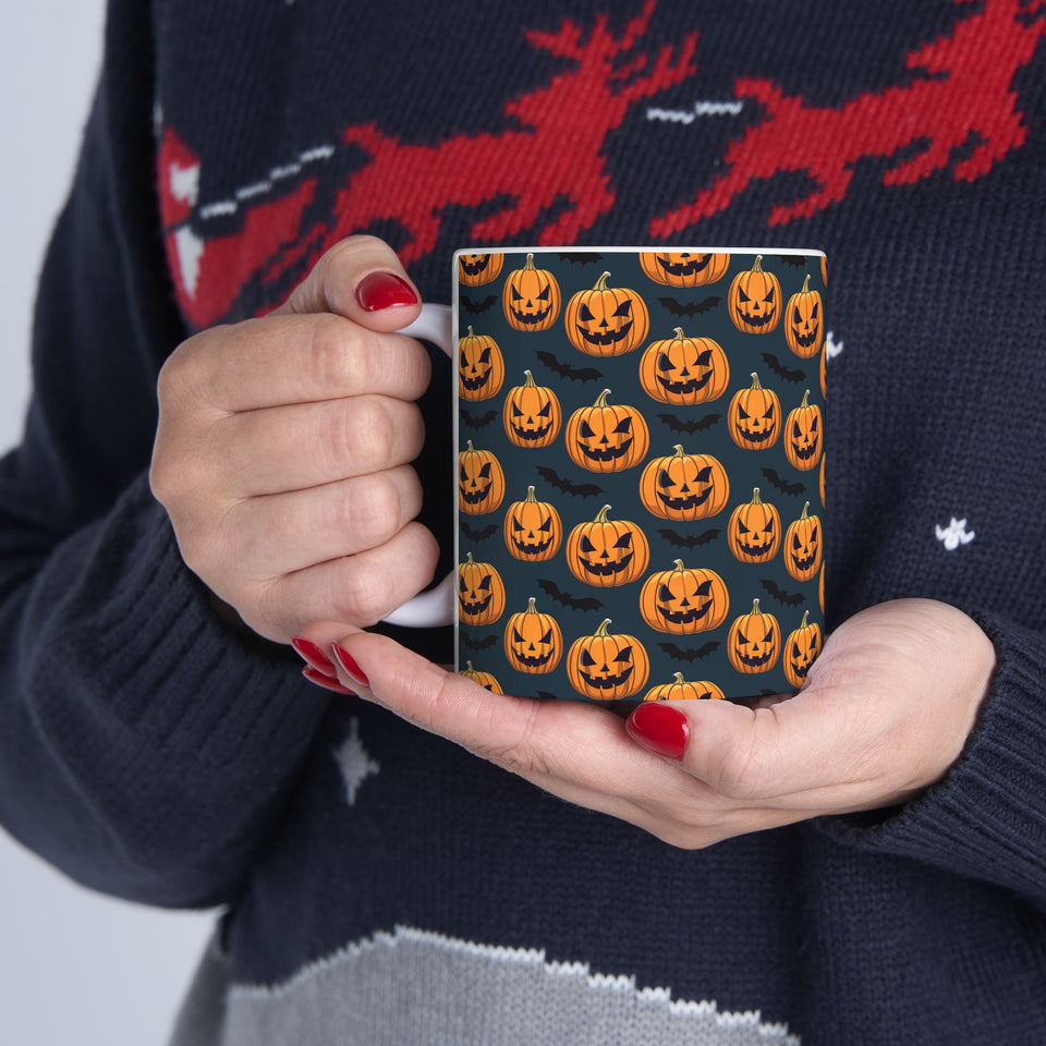 Spooky Halloween Pumpkin Bat Mug | Scary Halloween Gifts | Horror Coffee Mug 11oz