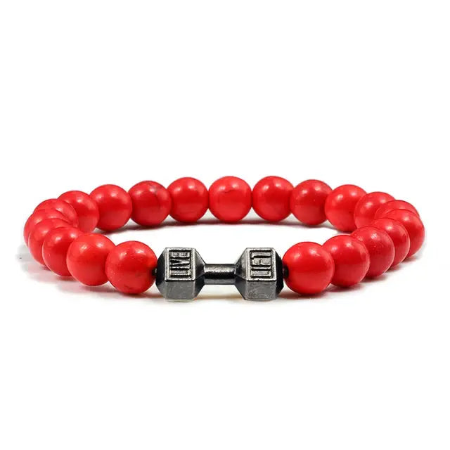 Gym Dumbbells Bracelet With Volcanic Lava Stone | Workout Fitness Gym Bracelet