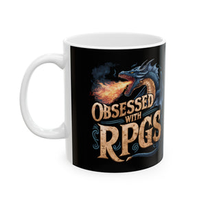 Obsessed With RPGs Mug | Role Playing Game Gift | Fantasy Dragon RPG Coffee Mug | Fantasy RPG Presents Mug 11oz