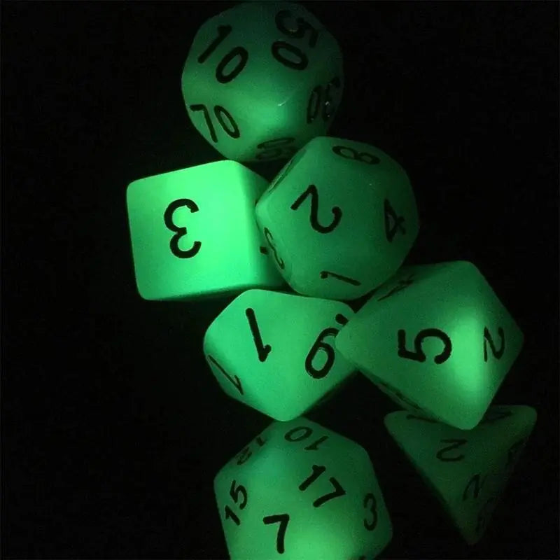 Fluorescent RPG Dice Set - Table Top Role Playing Game Dice Set - Glow In The Dark RPG Dice