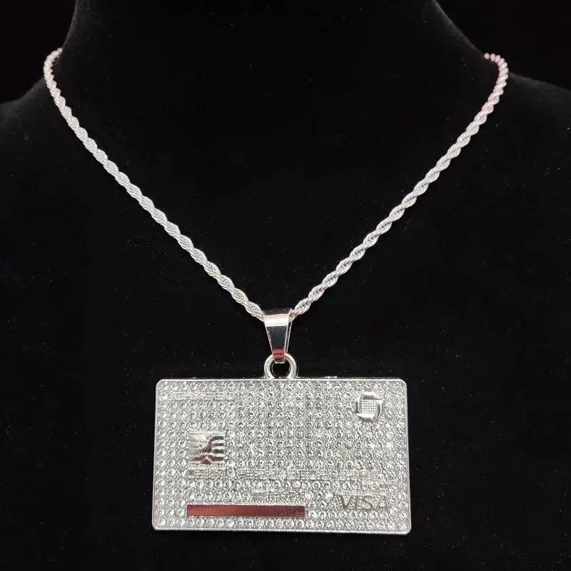 Men's Hip Hop Iced Out Credit Card Pendant Necklace