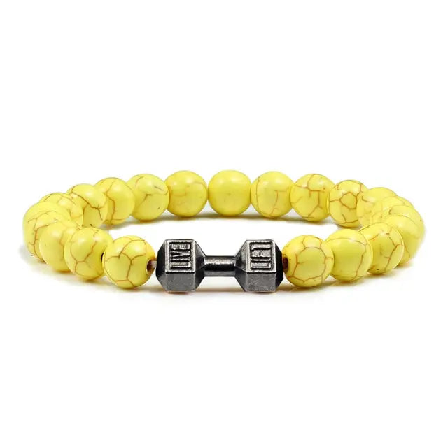 Gym Dumbbells Bracelet With Volcanic Lava Stone | Workout Fitness Gym Bracelet