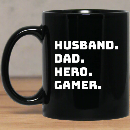 Husband Dad Hero Gamer 11 oz. Black Mug