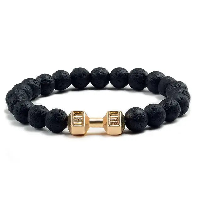 Gym Dumbbells Bracelet With Volcanic Lava Stone | Workout Fitness Gym Bracelet