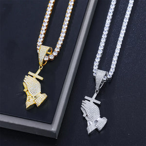 Cross Pray Hand Pendant Necklace | God Faith Jesus Necklace Cross Pray Hand Pendant Necklace | God Faith Jesus Necklace