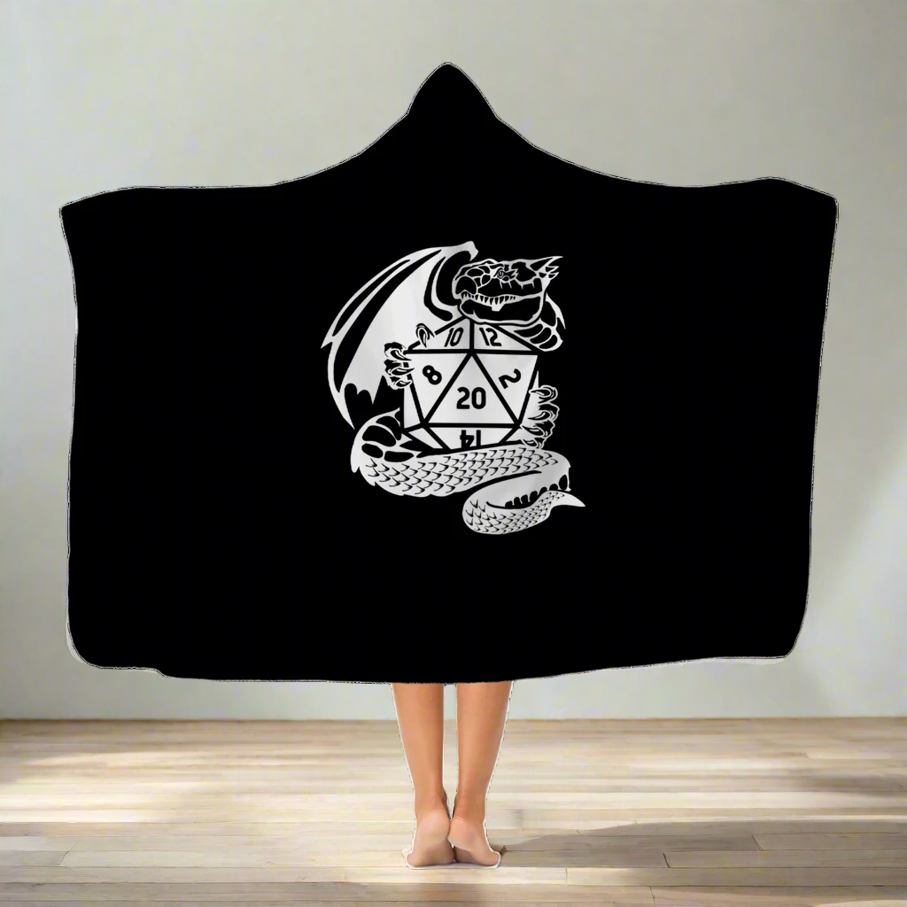 Dragon Fantasy RPG Dice Hooded Blanket | Dungeon Master | Tabletop RPG | Tabletop Games | RPG Blanket | Role Playing Game Hooded Blanket