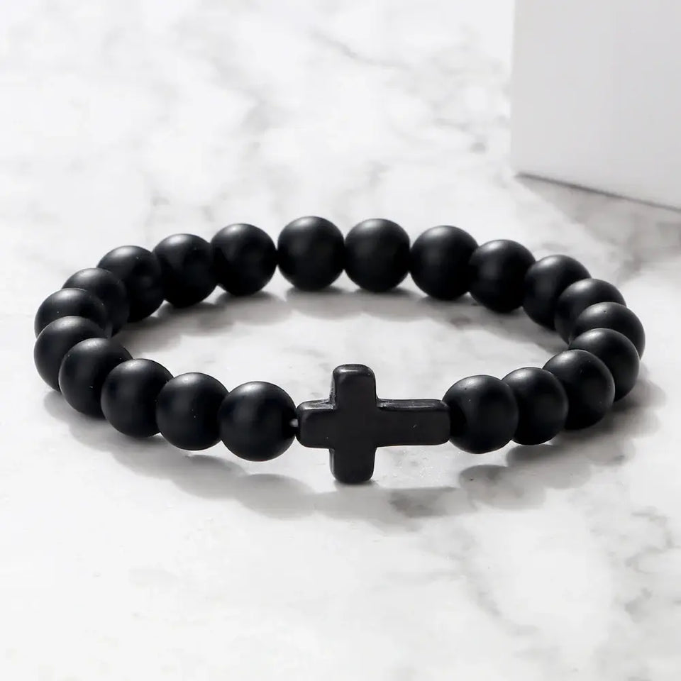 Religious Jesus Cross Bracelet | Lava Stone Christianity Cross Bracelet