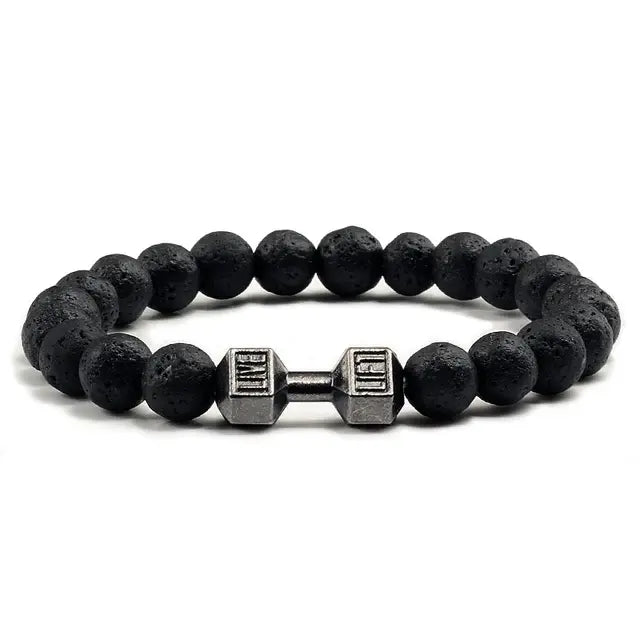 Gym Dumbbells Bracelet With Volcanic Lava Stone | Workout Fitness Gym Bracelet