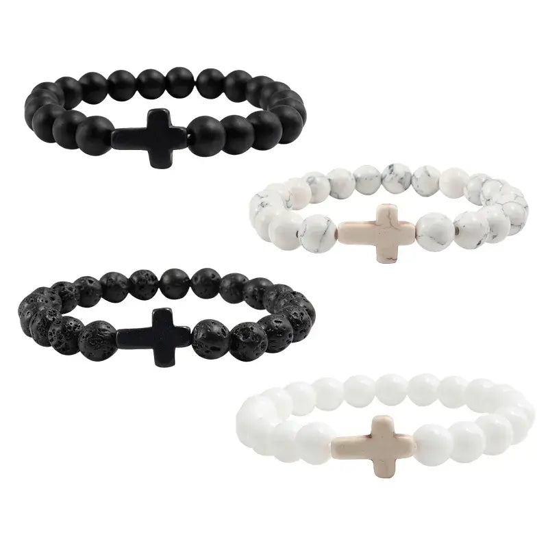 Religious Jesus Cross Bracelet | Lava Stone Christianity Cross Bracelet