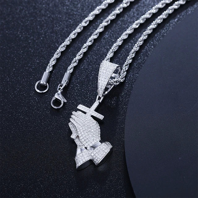 Cross Pray Hand Pendant Necklace | God Faith Jesus Necklace