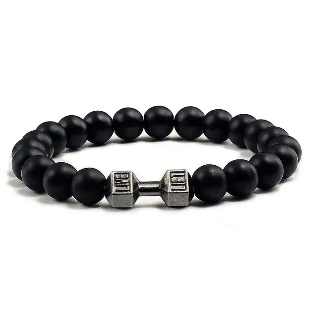 Gym Dumbbells Bracelet With Volcanic Lava Stone | Workout Fitness Gym Bracelet