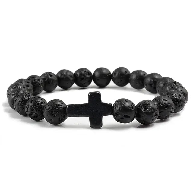 Religious Jesus Cross Bracelet | Lava Stone Christianity Cross Bracelet