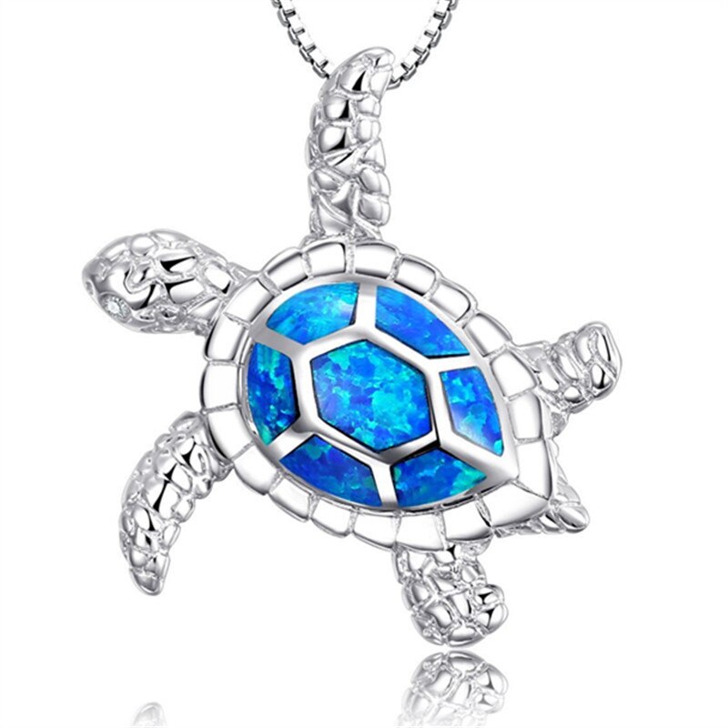 Blue Opal Sea Turtle Pendant Necklace