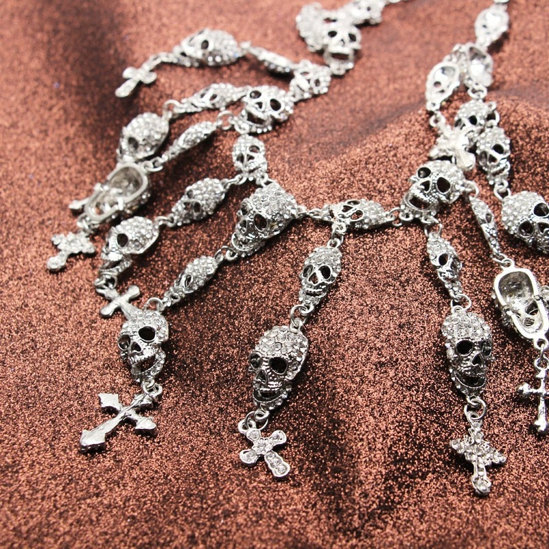 Chunky Pearl Rhinestone Gothic Cross Necklace