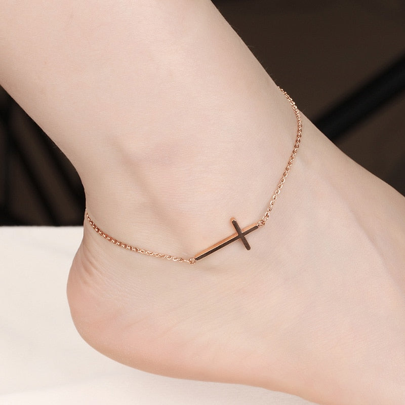 Stainless Steel Christian Cross Anklet