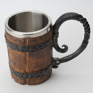 Wooden Barrel Stainless Steel Resin 3D Fantasy Beer Mug | Table Top Goblet Tankard Coffee Cup | RPG Mugs 600ml/21oz barrel mug, barrel cups, viking barrel mug, barrel coffee mug, wooden barrel mug,  barrel beer mug, 