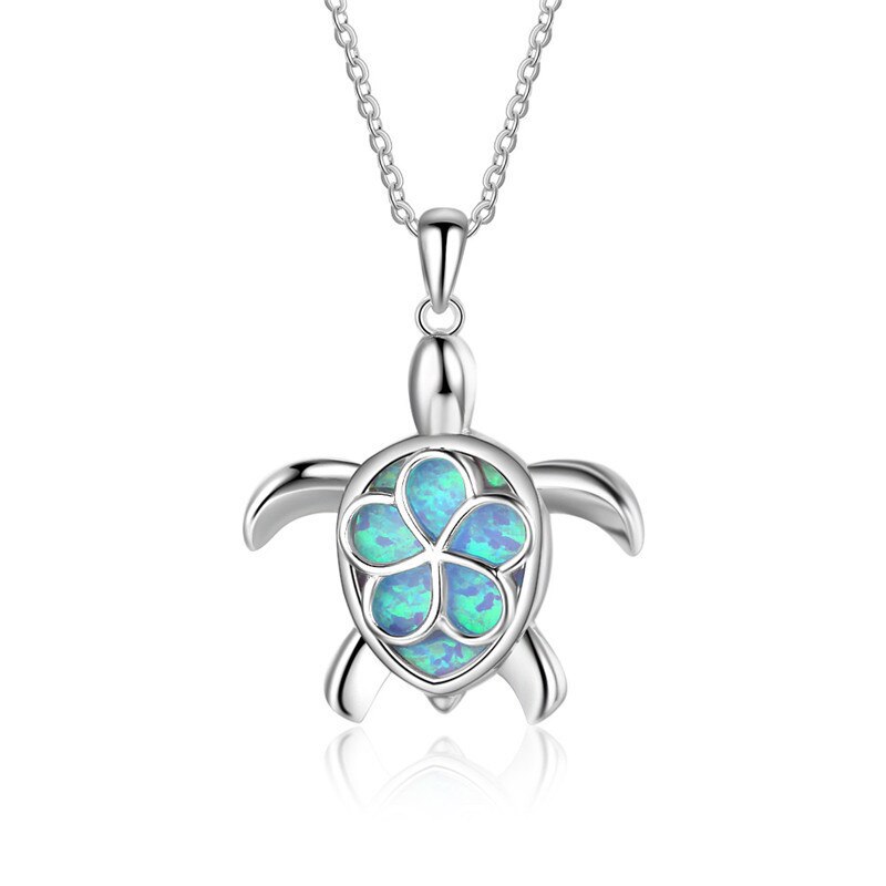 Blue Opal Sea Turtle Pendant Necklace