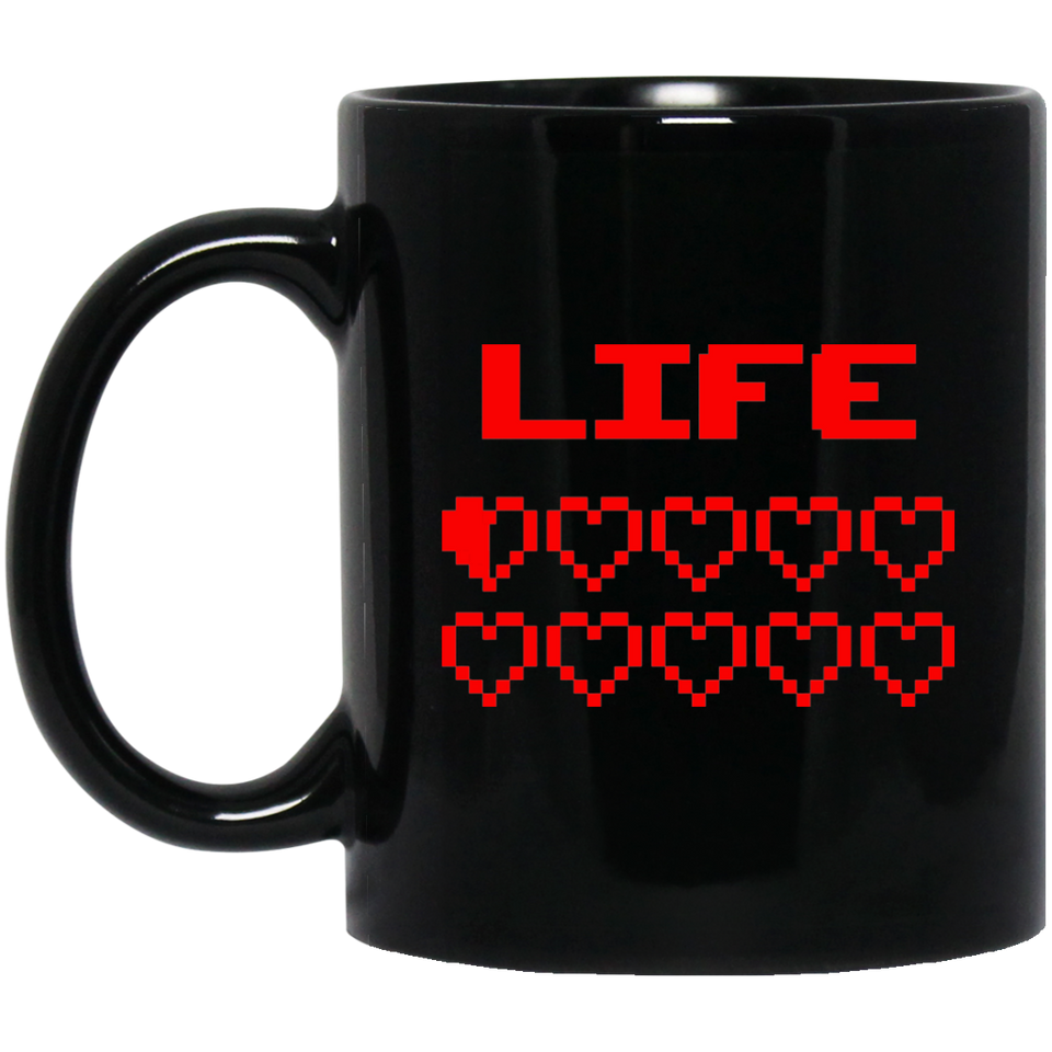 Gaming Life Bar (Game Hearts Health Bar) 11 oz. Black Mug