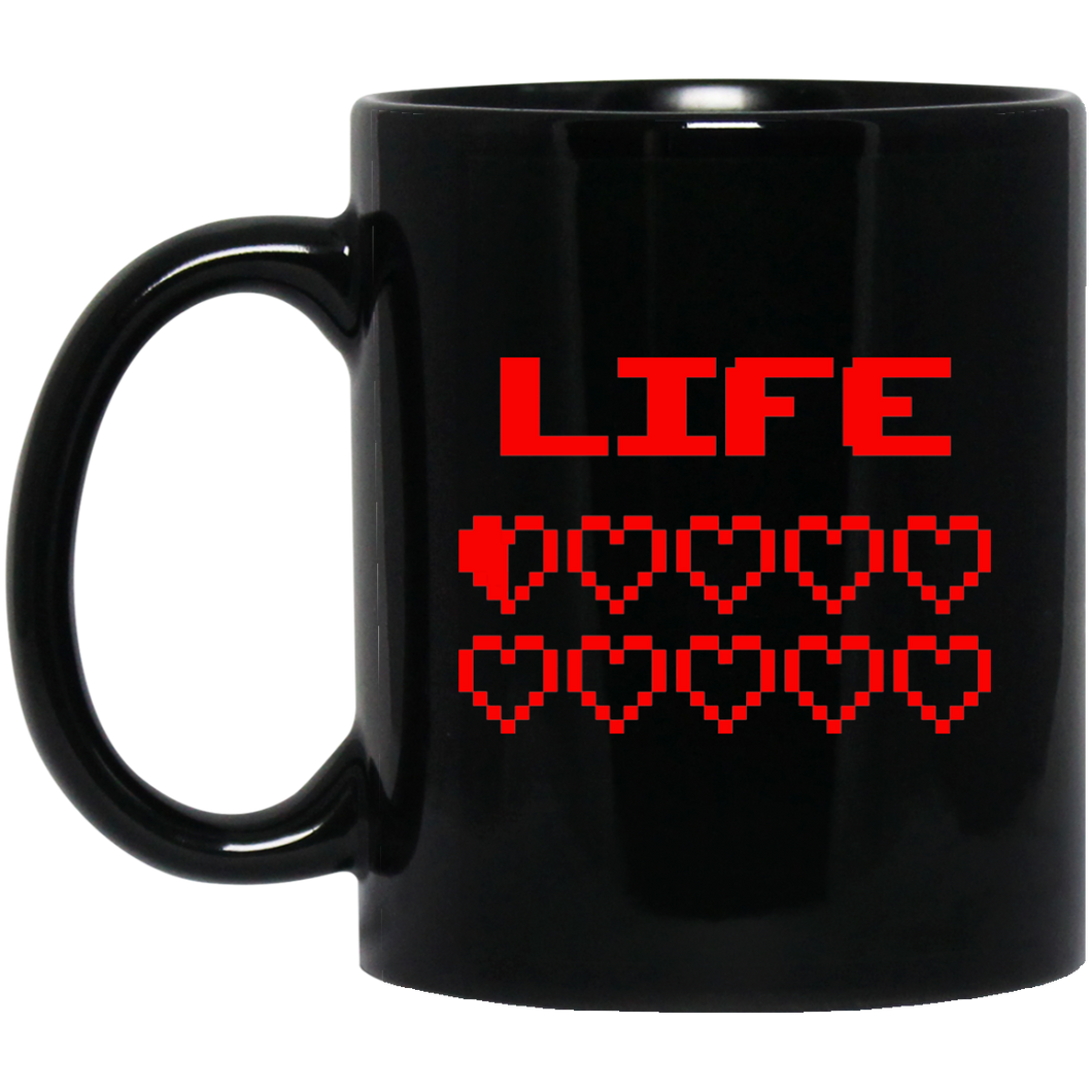 Gaming Life Bar (Game Hearts Health Bar) 11 oz. Black Mug