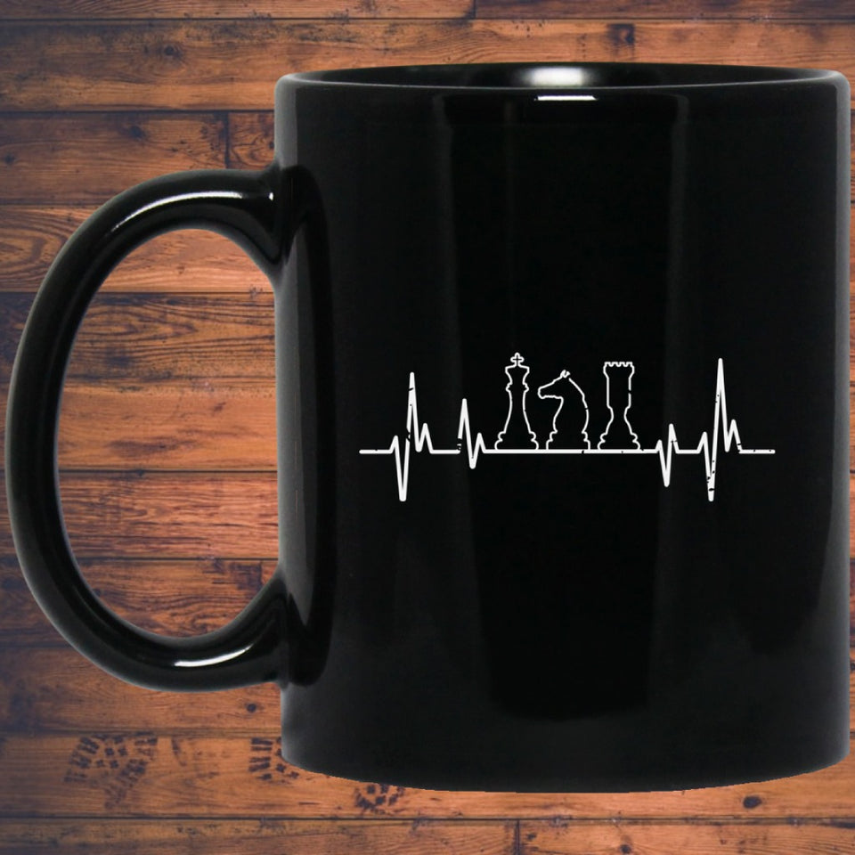 Chess Pieces Heartbeat Mug / Chess Gift Mug / Chess Lover 11 oz. Black Mug