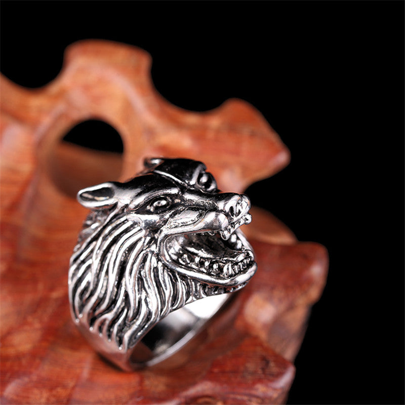 Stainless Steel Wolf Head Ring