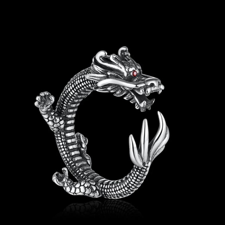 Zircon Eyes Sterling Silver Dragon Ring