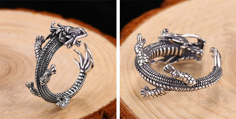 Zircon Eyes Sterling Silver Dragon Ring