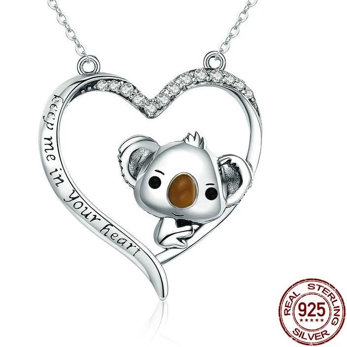 925 Sterling Silver Koala Heart Necklace