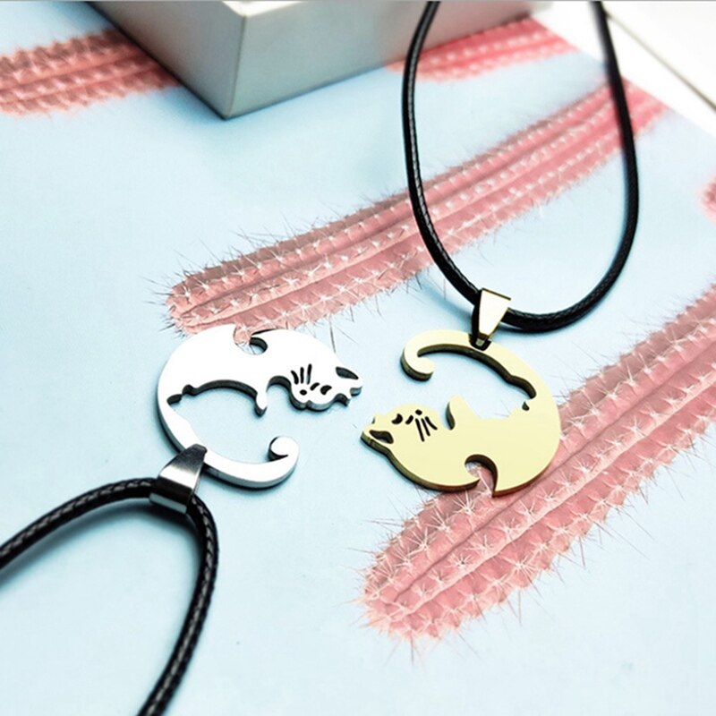 cat necklace, couple necklace, relationship necklaces, couple chains, his and hers necklaces