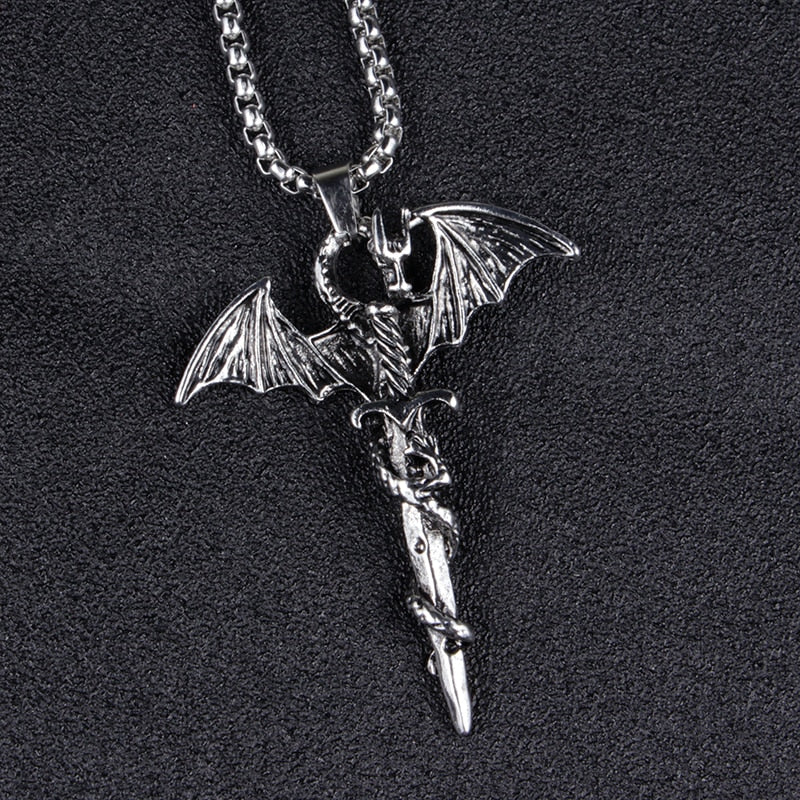 Vintage Sword Dragon Pendant Necklace