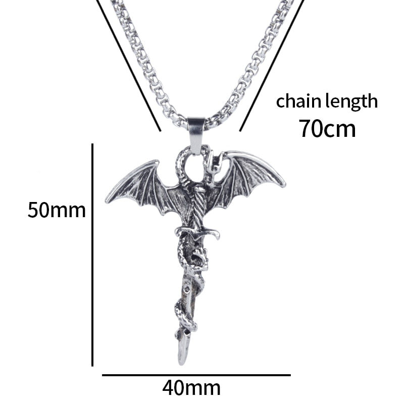 Vintage Sword Dragon Pendant Necklace