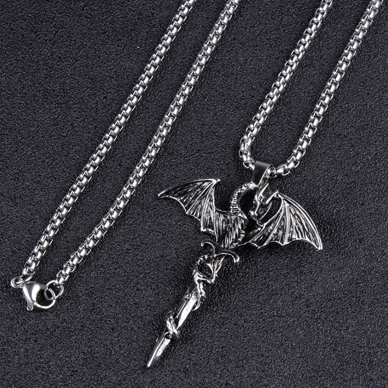 Vintage Sword Dragon Pendant Necklace