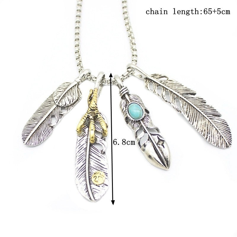 3 Eagle Feathers With Eagles Claw Pendant Necklace | Turquoise Eagle Feather | Eagle Pendant Necklace