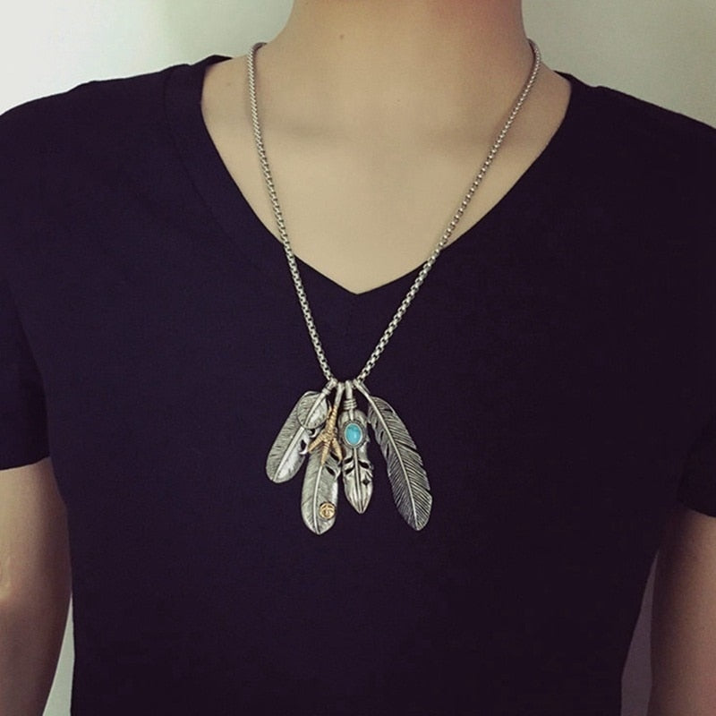 3 Eagle Feathers With Eagles Claw Pendant Necklace | Turquoise Eagle Feather | Eagle Pendant Necklace