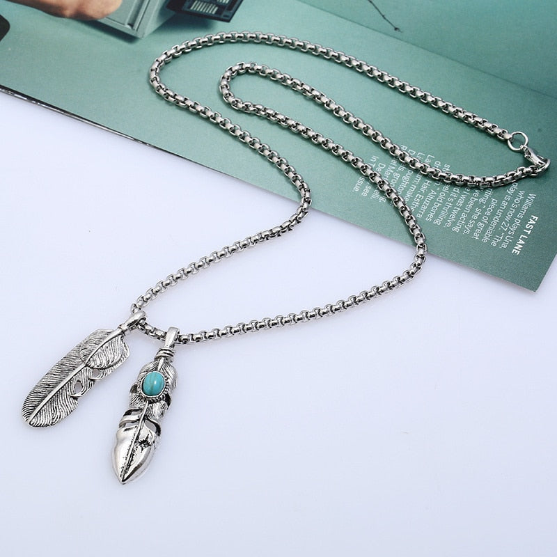 3 Eagle Feathers With Eagles Claw Pendant Necklace | Turquoise Eagle Feather | Eagle Pendant Necklace