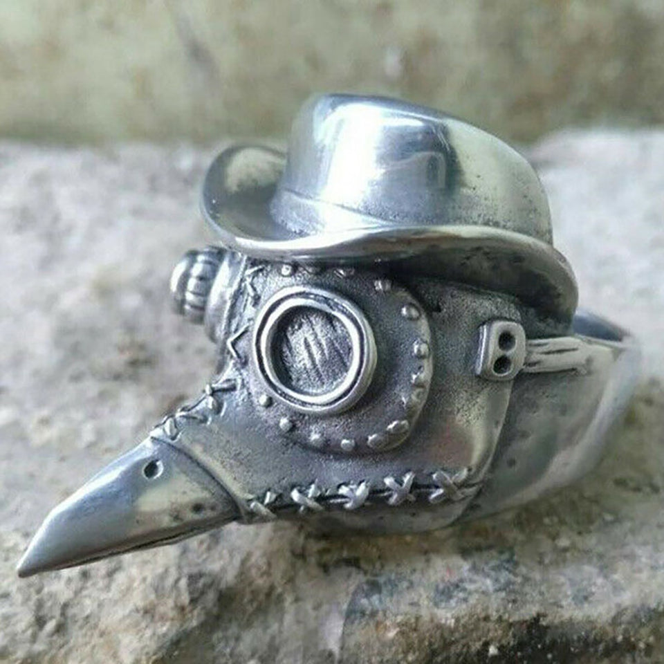 Gothic Mens Plague Doctor Ring | 316L Stainless Steel Skull Rings | Punk Rock Party Ring | Satanic Jewelry Gifts