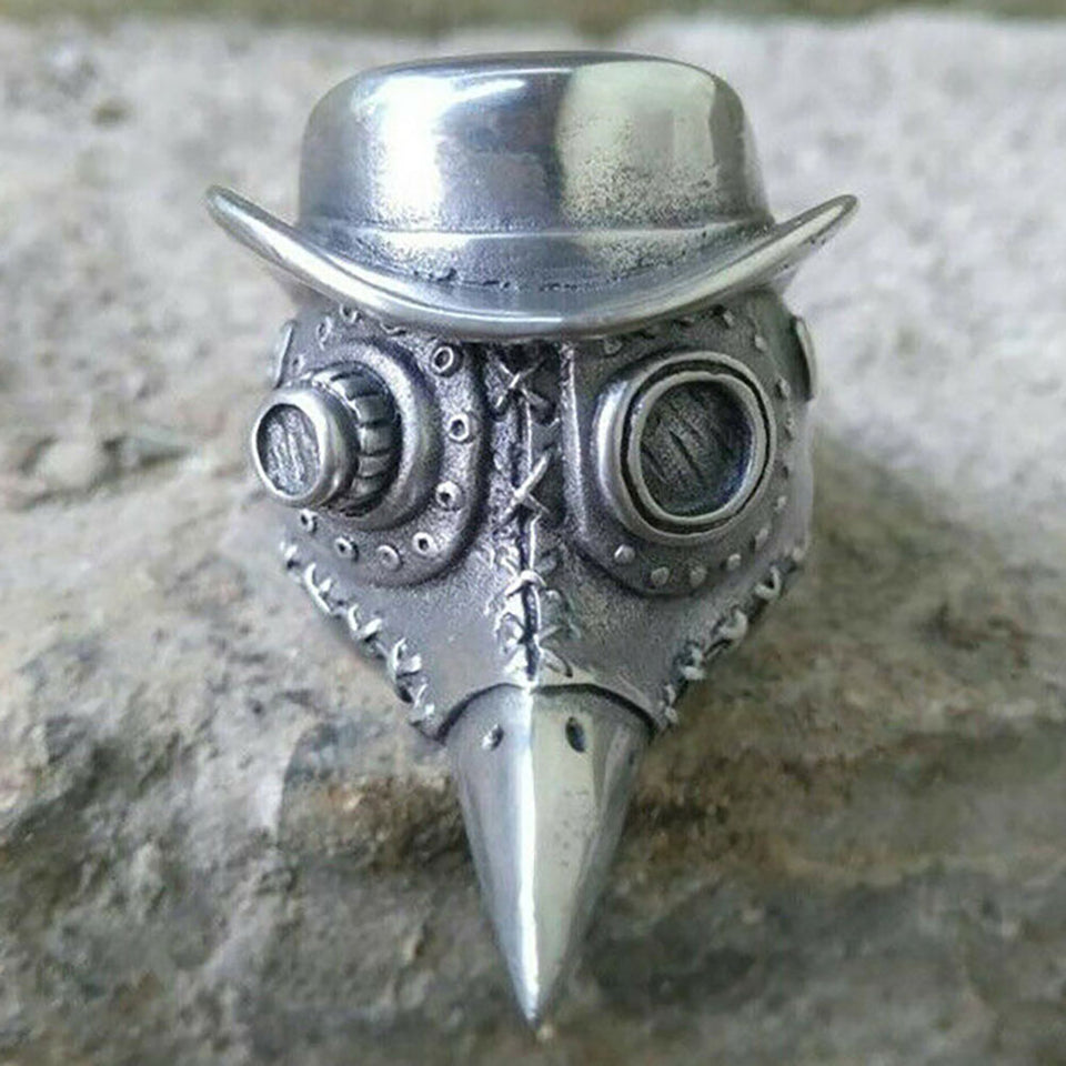 Gothic Mens Plague Doctor Ring | 316L Stainless Steel Skull Rings | Punk Rock Party Ring | Satanic Jewelry Gifts