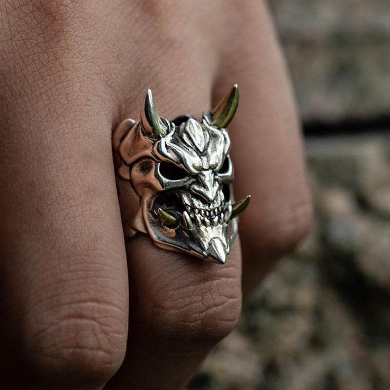 Vintage Mens Horror Demon Skull Ring | Devil Skull Ring